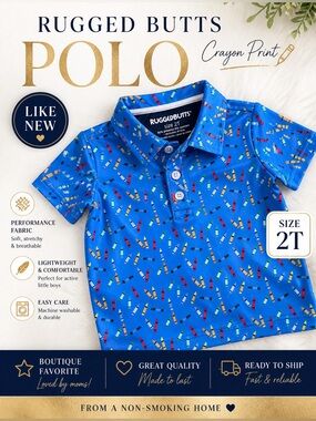 Rugged Butts Crayon Print Polo 2T | Like New | Performance Stretch
